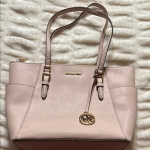 Michael Kors Pink Charlotte Large Saffiano Leather Top-Zip Tote Bag